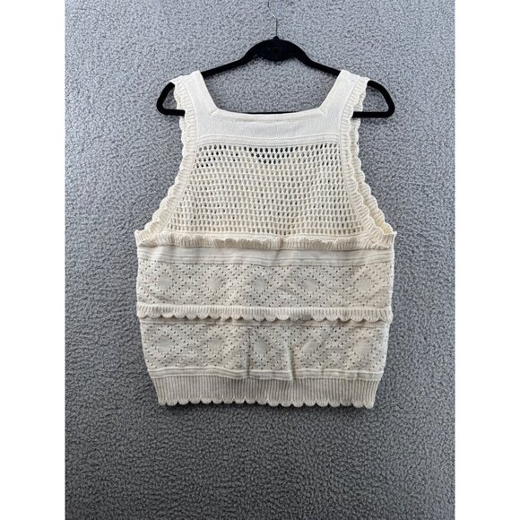 Francescas Studio 19 Ivory Crochet Knit Sleeveless Top Ruffle Trim Large NWT - Picture 2 of 7